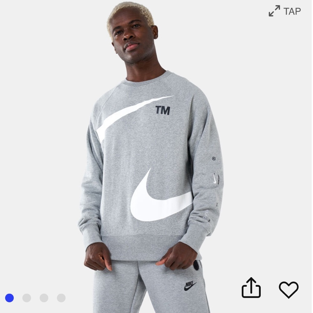 Nike Sportswear Gray Swoosh Crewneck Long Sleeve Pullover Large Logo Print Sz M